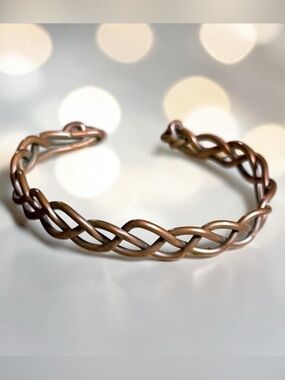 Copper Braided Heavy Cuff Bracelet Handmade